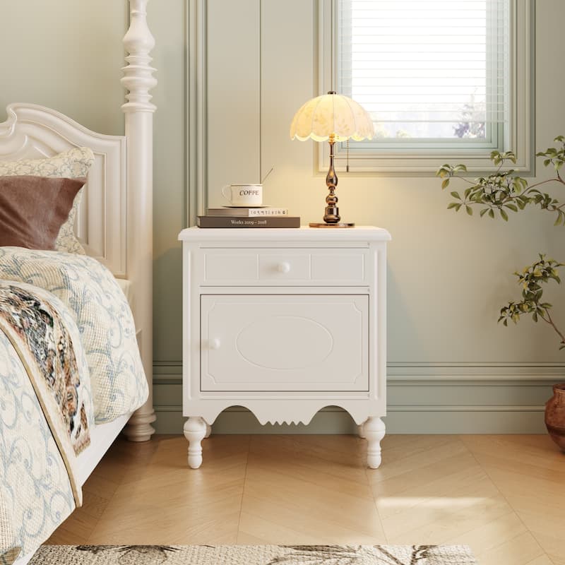 Christopher Knight Home - Marwood Carved Wood Nightstand with Soft-Close Slides and Gourd Legs - Ivory White