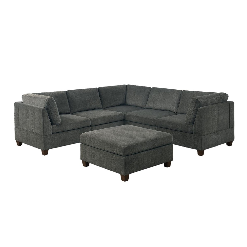 6 Piece Chenille Modular Sectional Sofa in Grey