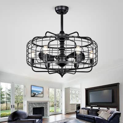 SAFAVIEH Lighting Verda 30-inch Ceiling Light Fandelier (with Remote) - 30" W x 30" L x 34.5" H - Black - 30Wx30Dx35H
