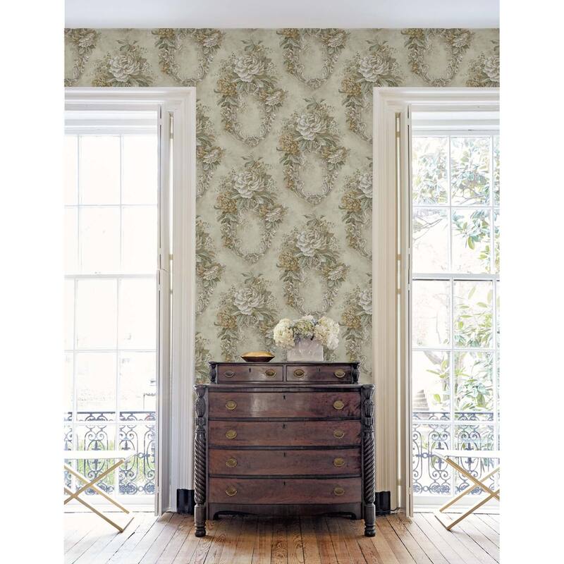 Seabrook Designs Euclid Floral Frame Unpasted Wallpaper - 27 in. W x 27 ft. L bolt 60.75 sq. ft.