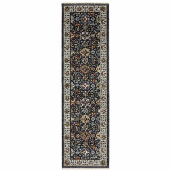 6' Blue and Beige Oriental Power Loom Runner Rug