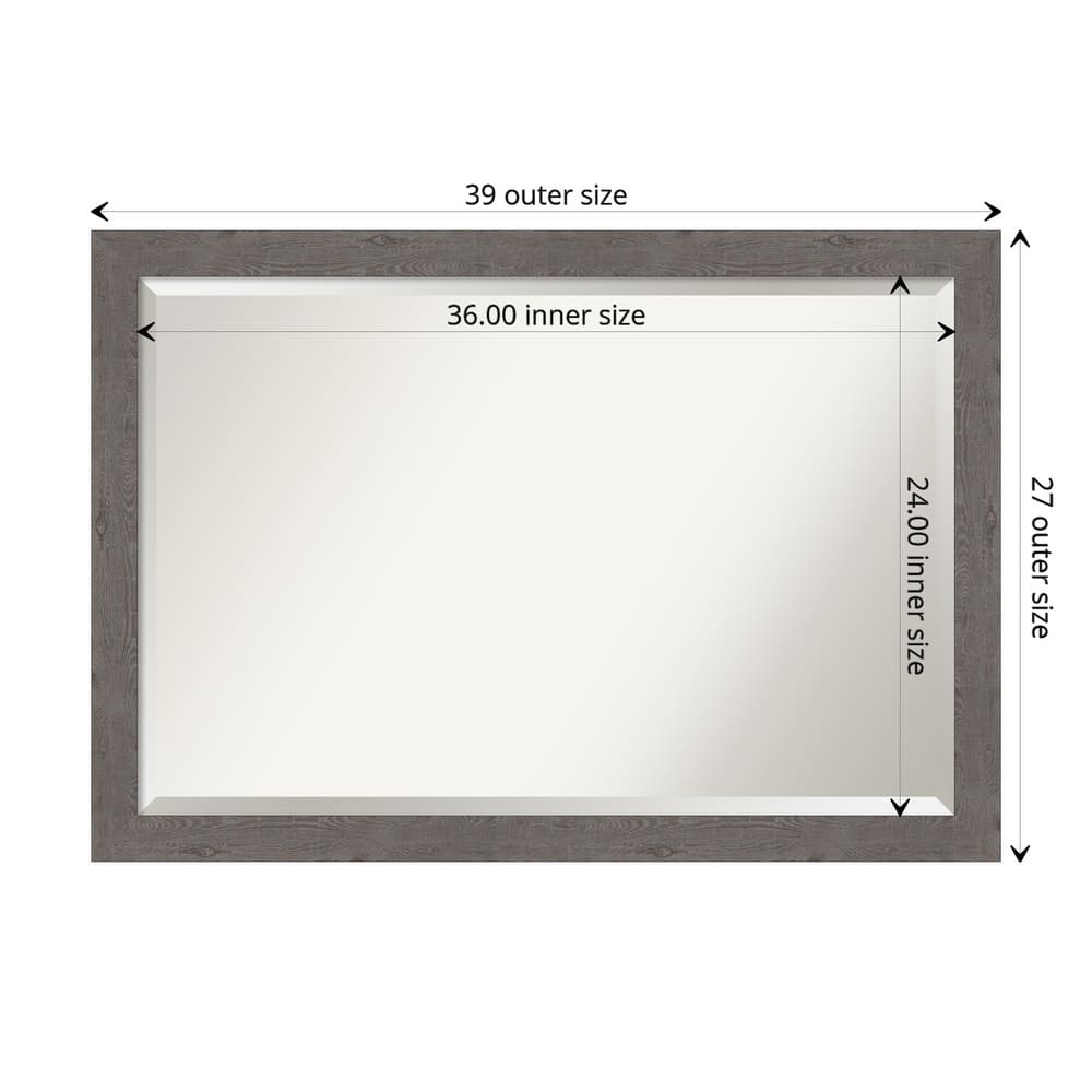 Beveled Bathroom Wall Mirror - Rustic Plank Grey Narrow Frame