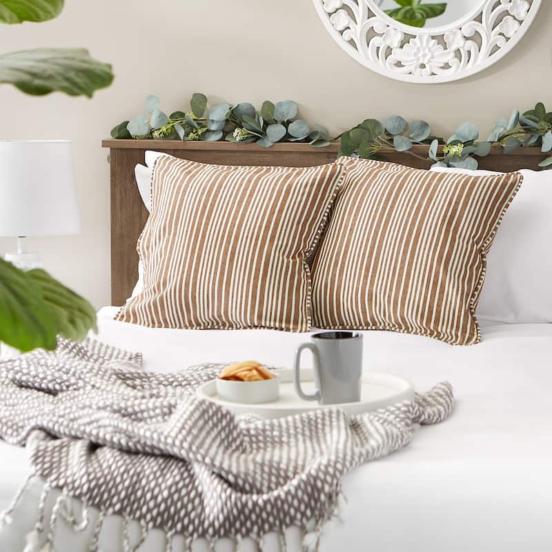 Avocado Chambray Stripe Recycled Cotton Pillow Cover 18x18 (Set of 2)