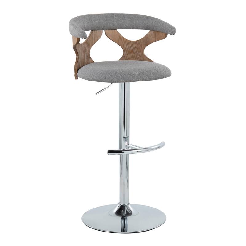 Carson Carrington Viby Adjustable Bar Stool with Rounded T Footrest (Set of 2) - Light Grey Fabric/White Washed/Chrome