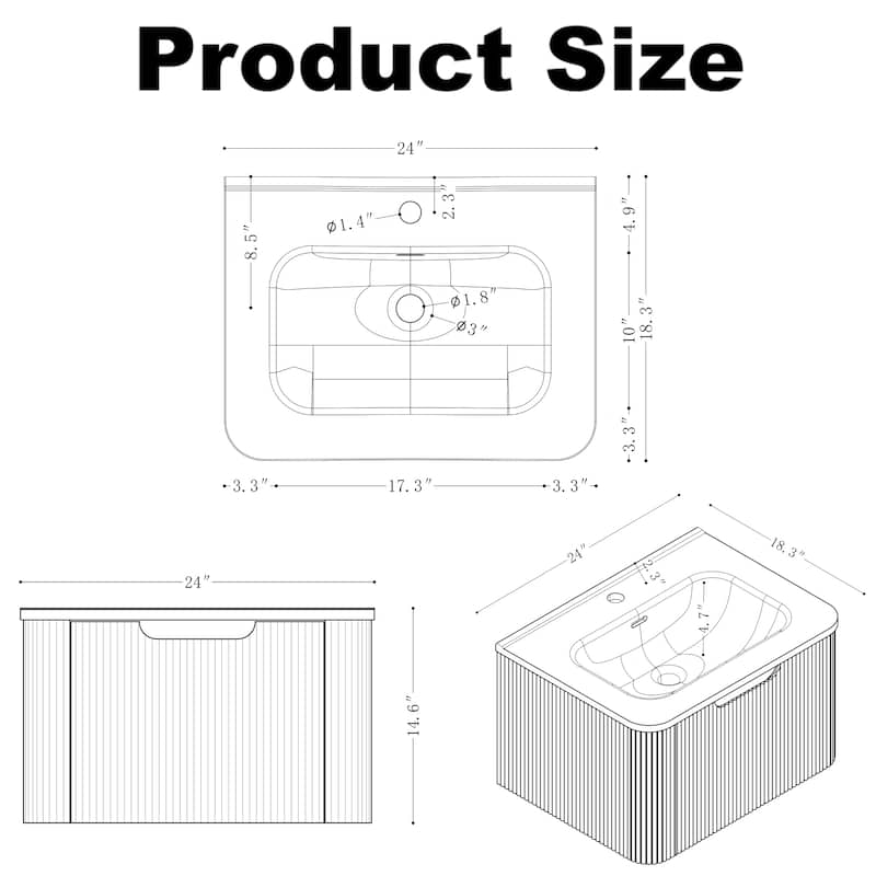 Wall-Mounted Floating Bathroom Vanity with Ceramic Basin