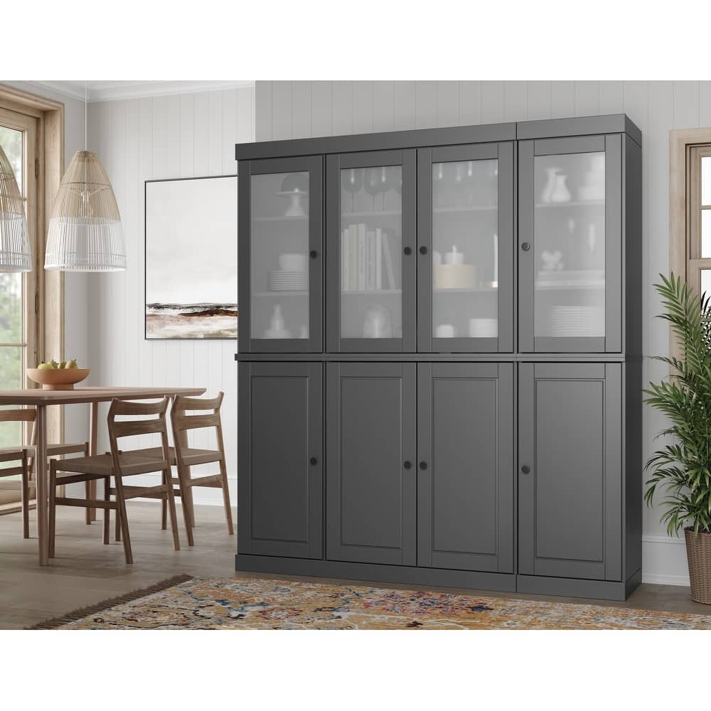 100% Solid Wood 65" Pantry China Cabinet with Solid, Frosted Glass Doors and Adjustable Shelves