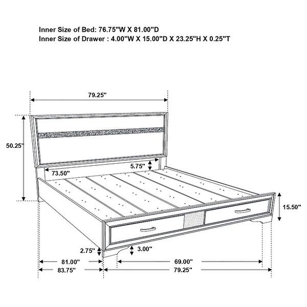 dimension image slide 22 of 29, Miranda 4-piece Platform Storage Bedroom Set White