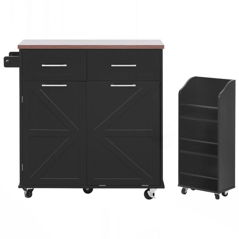 Kitchen Island with Drop Leaf, Kitchen Storage Island with Removable Side Racks, Two Drawers