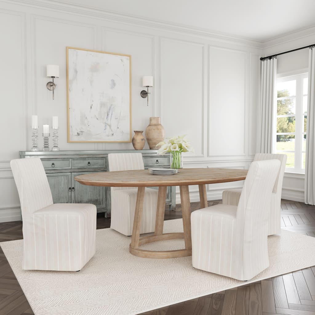 Classic Home Amaya Upholstered Fabric Dining Chair in Beige (Set of 2)