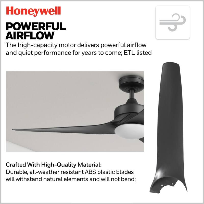 52" Honeywell Lynton Indoor/Outdoor Ceiling Fan with Color Changing LED Light, Remote Control, High Performance Blades