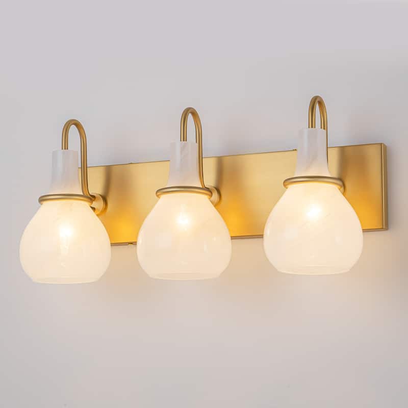 Modern Gold Vanity Light with Clouded Glass Bulb-Vase Shades Bathroom