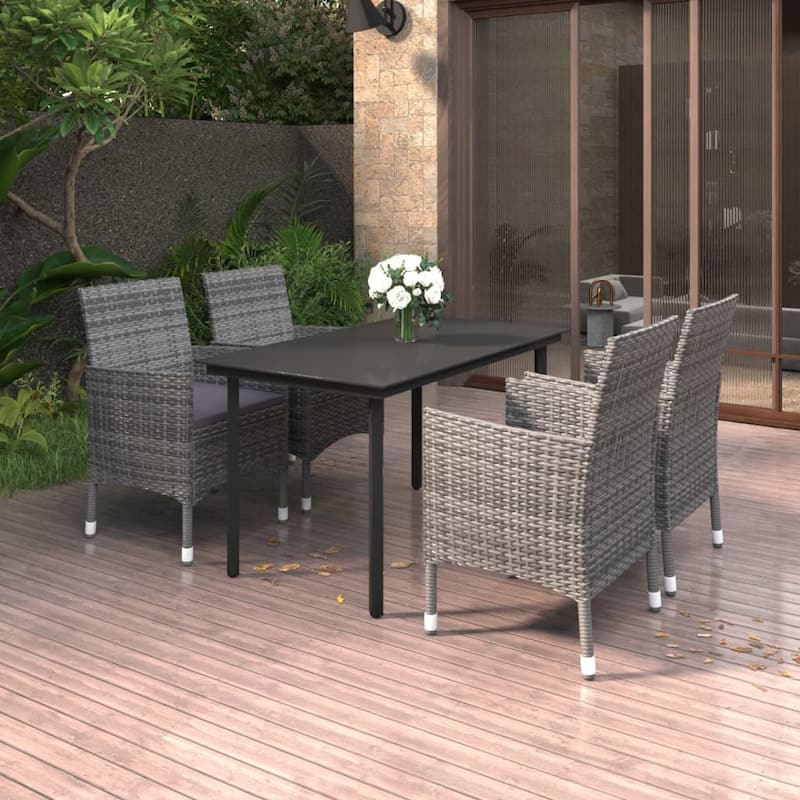 vidaXL Patio Dining Set Outdoor Table and Chair Set Poly Rattan and Glass - Grey 55.1" x 27.6" x 29.1"