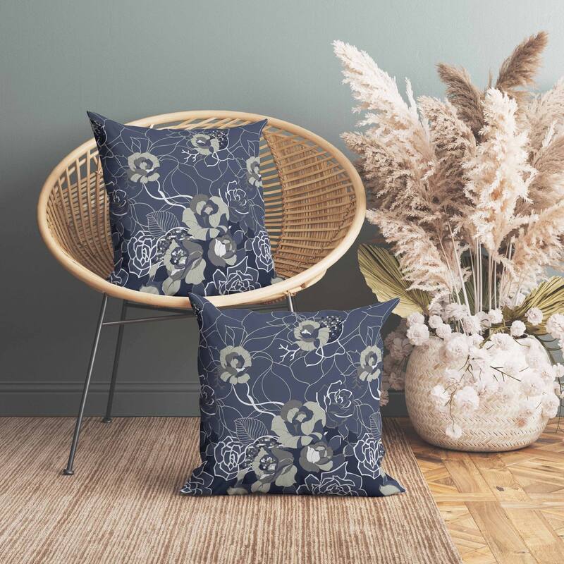 Regal Rose Retreat Faux Suede Reversible Throw Pillow Blue and Gray