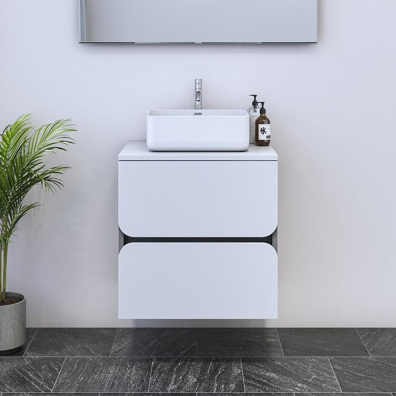 Azurro 2S 60 Floating Bathroom Vanity (24" Width) - 16" Vessel White - White