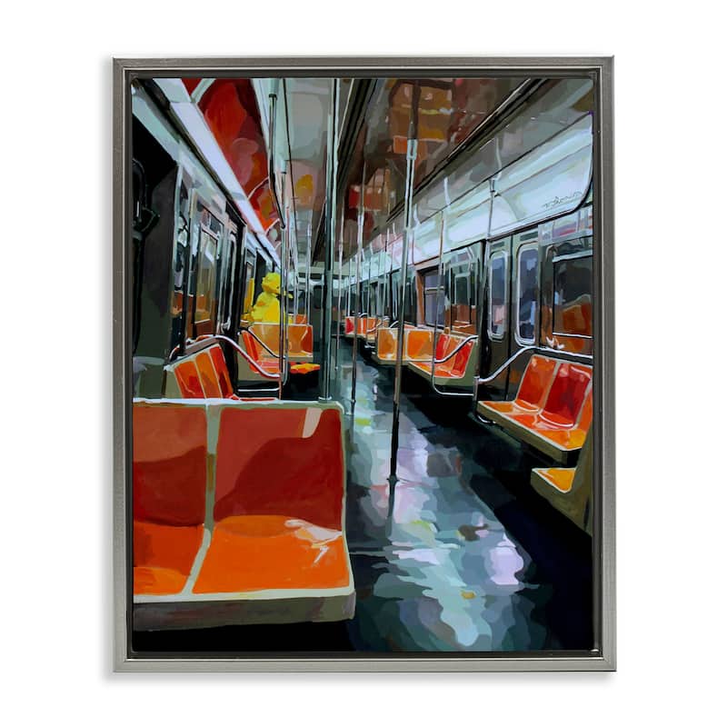Stupell Bird Character in Subway Train Framed Floater Canvas Wall Art Design By Keith Thomson - 17 x 21 - Grey