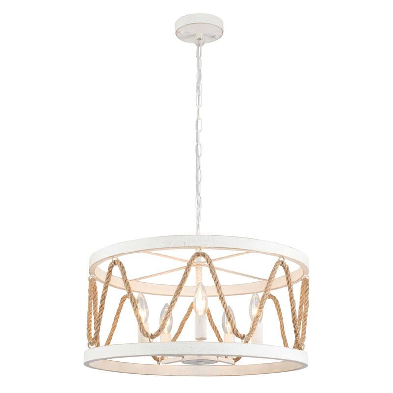 5-Light Hemp Rope Candlestick Hanging Linear Chandelier Lighting with Cloth Cover for Kitchen Island