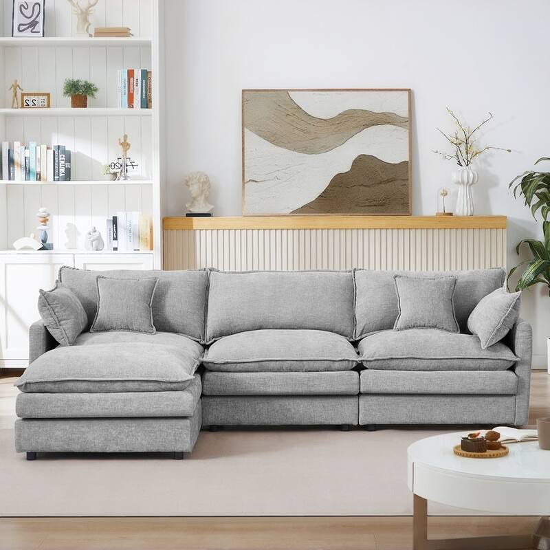 3-Seater Comfy Cloud Couches with Movable Ottoman