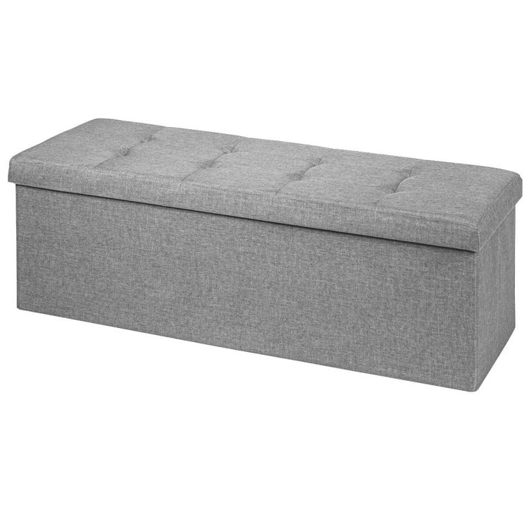 Foldable Storage Ottoman Bench with Divider and Tufted Seat in Oxford Fabric for Living Room Bedroom Entryway