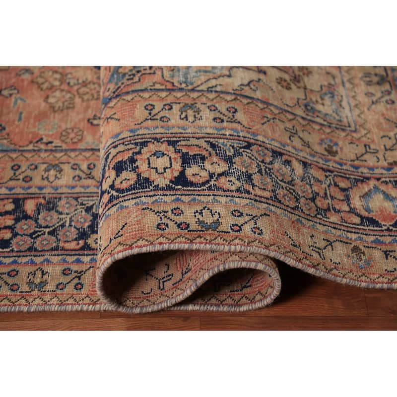 Medallion Pink Mashad Persian Vintage Area Rug Handmade Wool Carpet - 6'5" x 9'4"