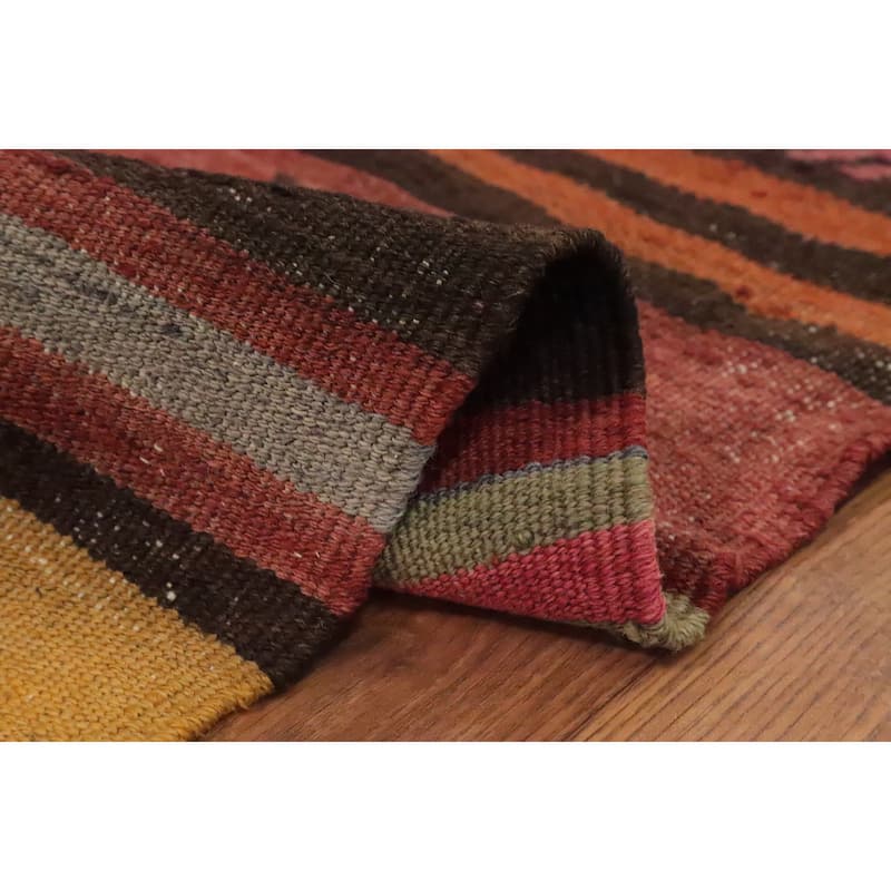 Hand Woven Oriental 100% Wool Carpet Southwestern Tribal Oranges & Rust Kilim Area Rug - 8' 9'' X 6' 3''