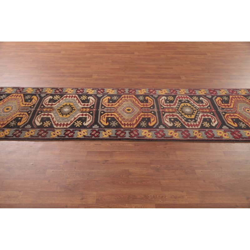Kazak Runner Rug Hand-Knotted Wool Carpet - 2'6"x 9'8"