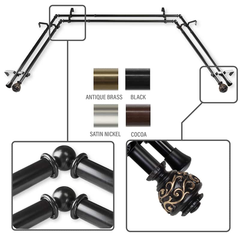 InStyleDesign Charlie 13/16" Double Bay curtain rod 20"-36", 38"-72" - Black