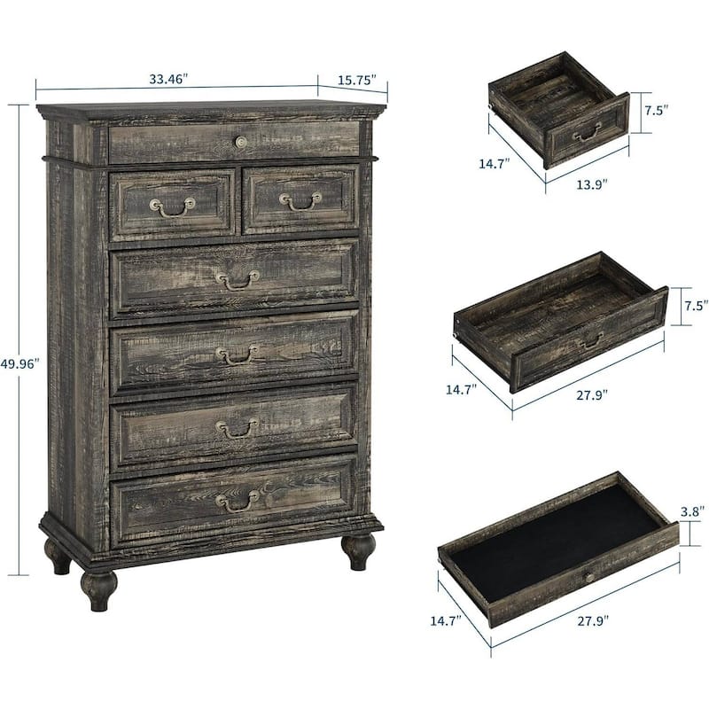 Rustic 7 Drawers Wooden Dresser for Bedroom Living Room with Jewelry Storage