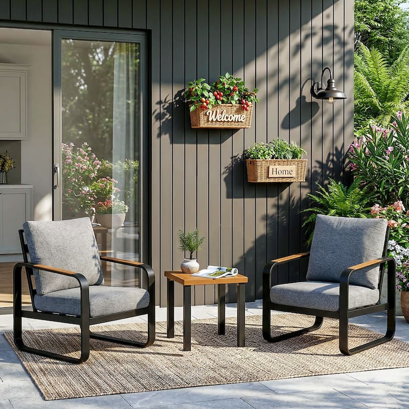 Outdoor Patio Conversation Sofa Set with Cushions - 3-PCS Chair Set - Dark Gray