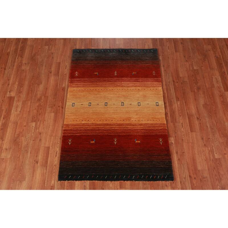 Hand Knotted Oriental 100% Wool Carpet Tribal Animal Pictorial Oranges & Rust Gabbeh Area Rug - 4' 11'' X 3' 2''