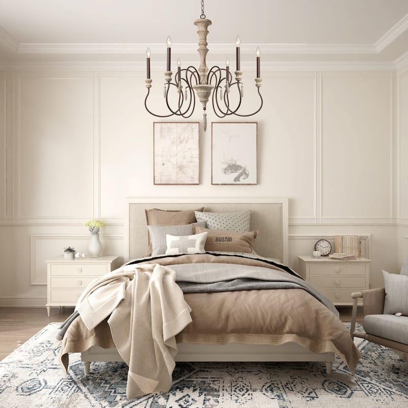 The Gray Barn Farmhouse 6-Light Wood Chandelier French Country Classic Ceiling Light
