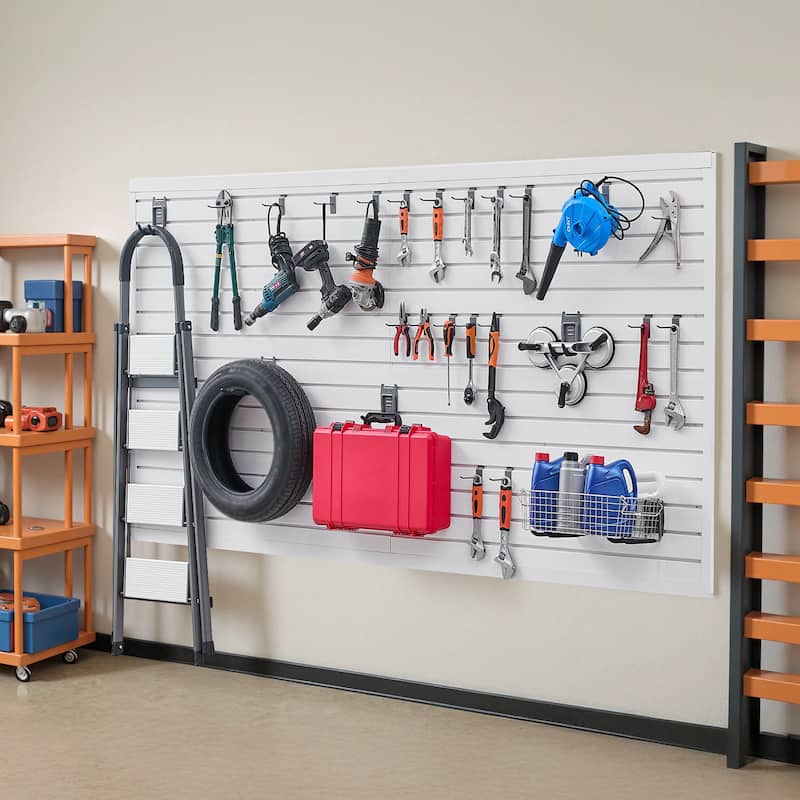 8 x 4 Feet Wall Paneling PVC Garage Slatwall with Accessories Suitable for Both Indoor and Outdoor Use