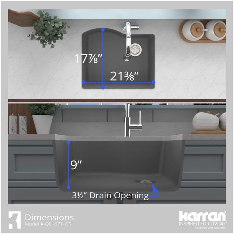 Karran USA QU-671 Quartz QU 24" Undermount Single Basin Quartz