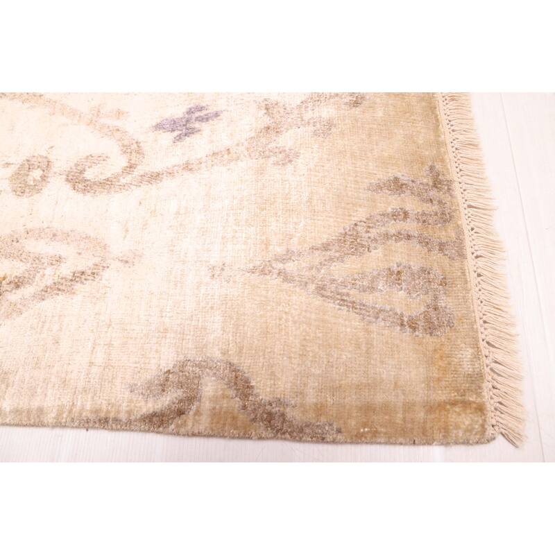 ECARPETGALLERY Hand-knotted Opulence Ivory Silk Rug - 7'10 x 10'0