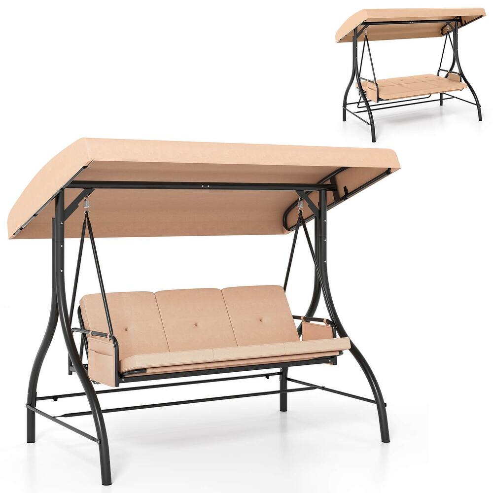 Costway 3-Seat Patio Swing with Canopy with Removable Cushions & Side - See Details