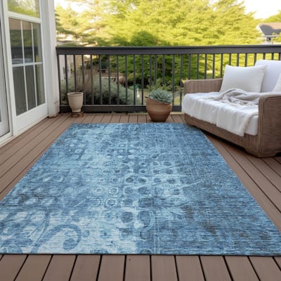 Machine Washable Indoor/ Outdoor Chantille Abstract Modern Rug