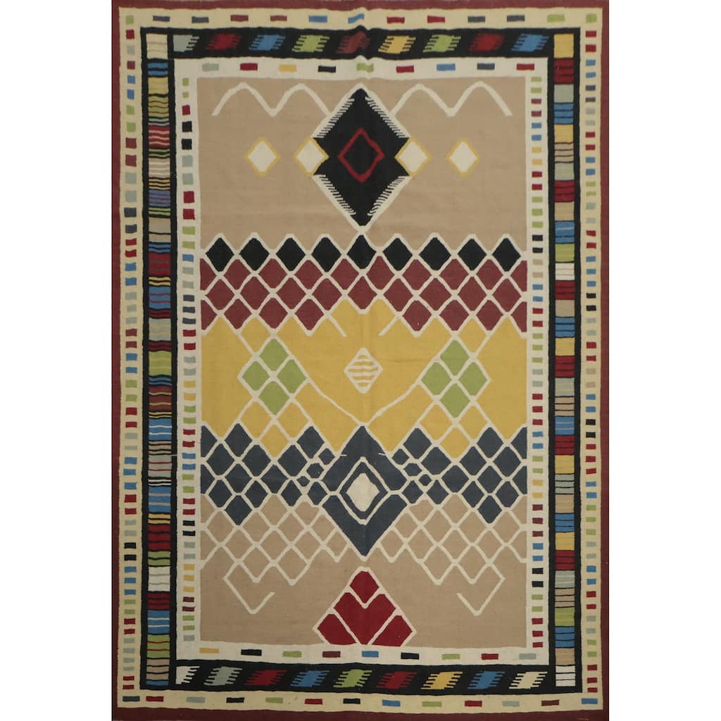 Hand Woven Oriental 100% Wool Carpet Southwestern Modern Multi-Colored Kilim Area Rug - 10' 3'' X 8' 5''
