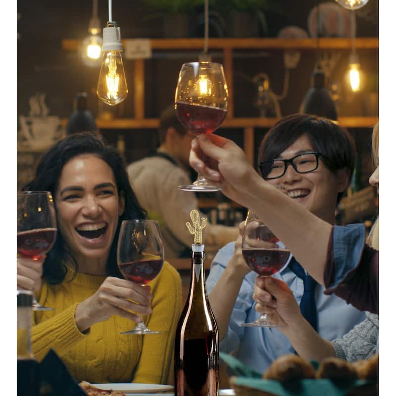 Cheers Gold Cactus Metal Wine Stopper - Elegant Vacuum Seal Reusable - 5 inches