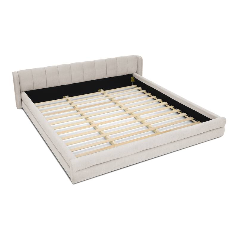 Modern Low Profile Bed Frame King Upholstered Platform Bed with Thick Fabric Headboard, Wood Slats Support, No Box Spring Needed