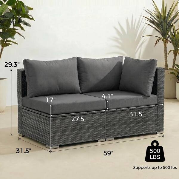 dimension image slide 0 of 2, 4-Piece Oversized Outdoor Modular Sofa Set, 27.5" Wide Wicker Patio Conversation Set with 4-Inch Thick Cushions