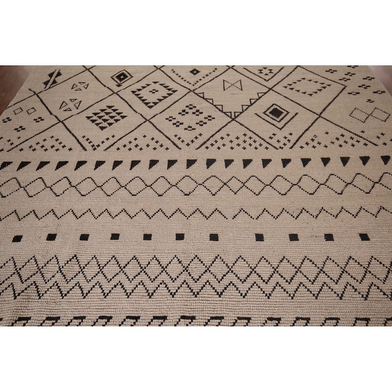 Ivory Moroccan Oriental Area Rug Hand-Knotted Wool Carpet - 8'10"x 12'3"