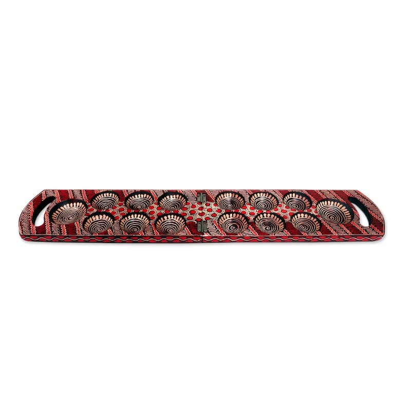 Novica Handmade Red Clever Leisure Batik Wood Mancala Game
