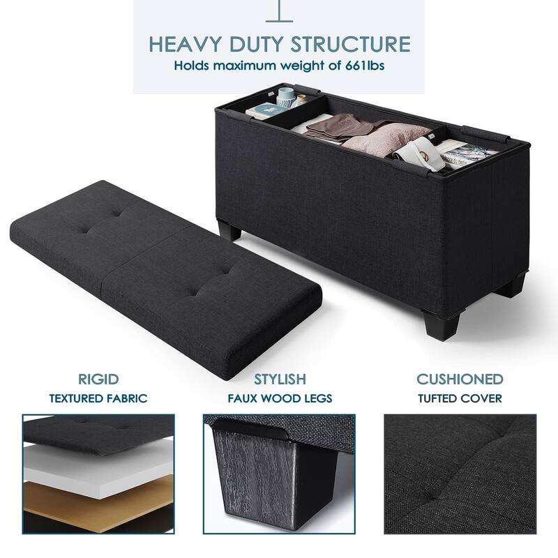 Folding Storage Ottoman Bench for Bedroom or Living Room Linen Fabric with Storage Bins,End of Bed Foot Rest, Holds Up To 660lbs