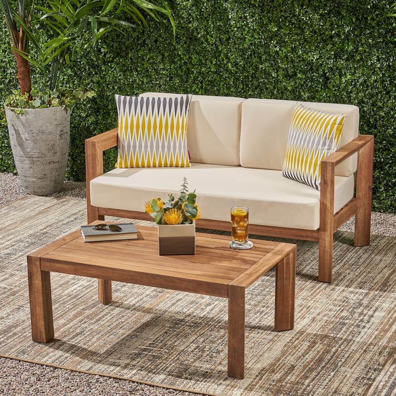 Outdoor Wood Frame Conversation Sofa Set of 2