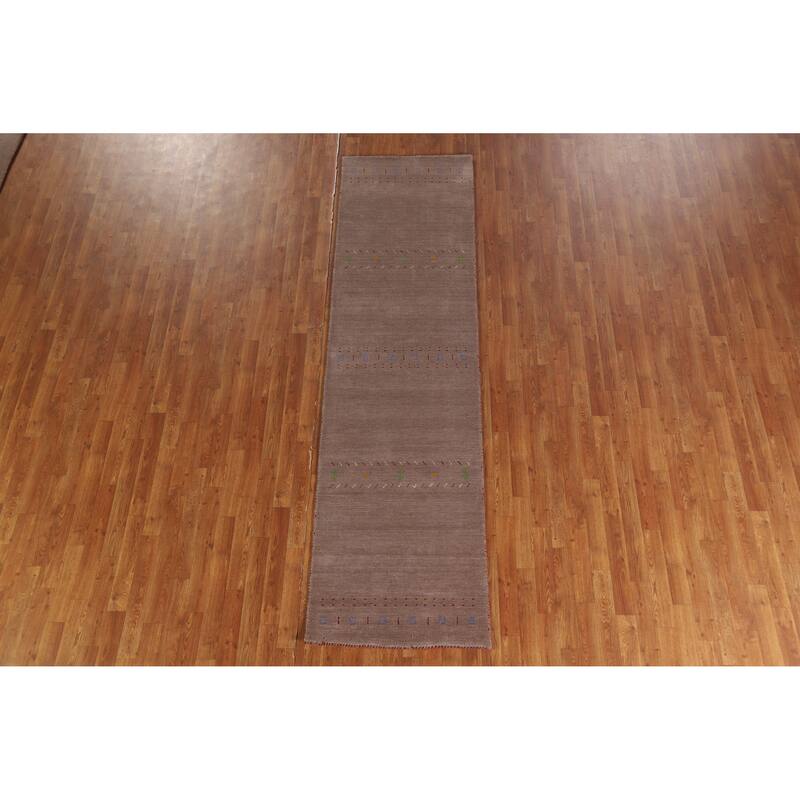 Hand Knotted Oriental 100% Wool Carpet Tribal Tribal Brown Gabbeh Runner Rug - 9' 10'' X 2' 8''