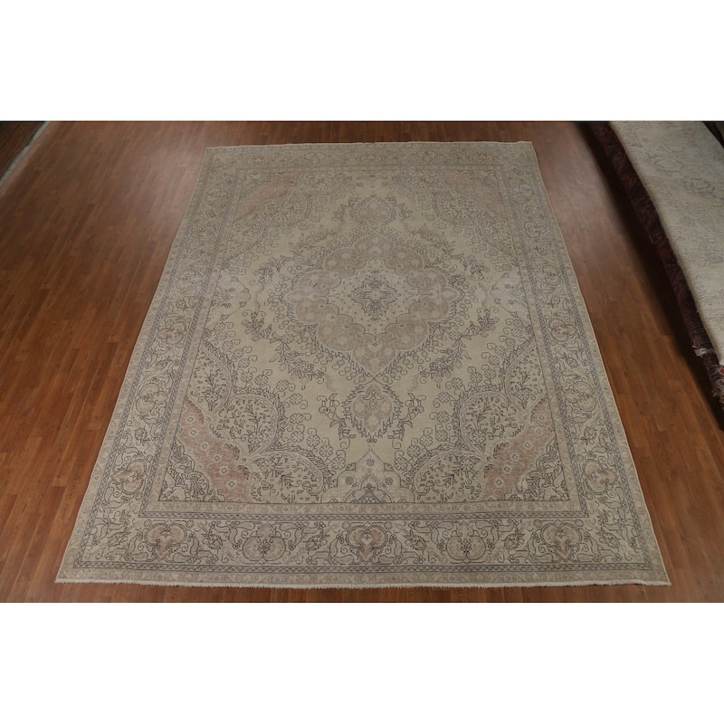 Medallion Tabriz Persian Vintage Area Rug Handmade Wool Carpet - 9'8"x 12'6"