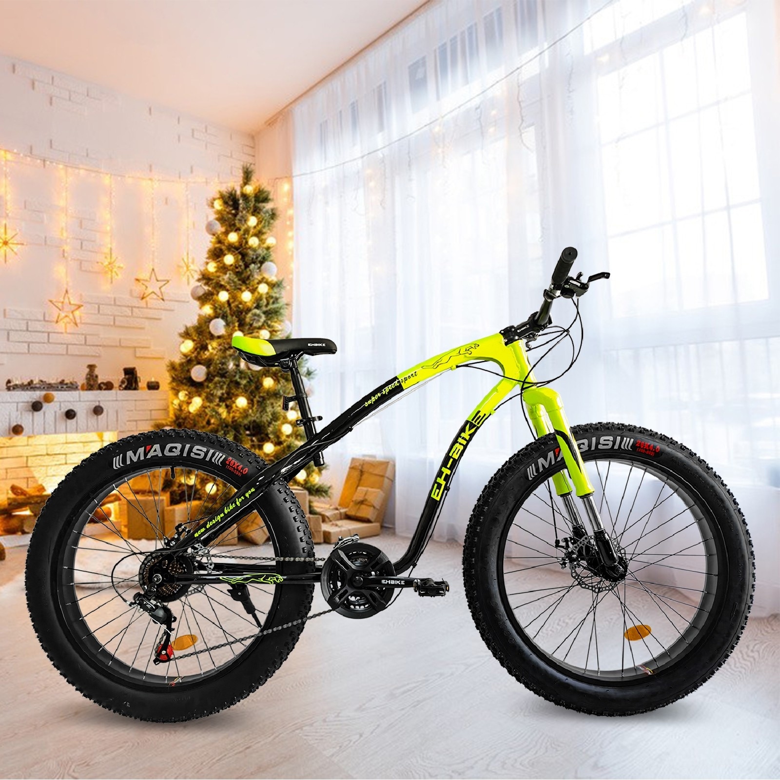 Mens Fat Tire Mountain Bike 26 Inch Wheels 4 Inch Wide Knobby Tires