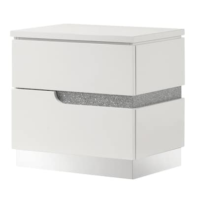 White/Silver 2 Drawer 22.17 in. W Nightstand with Sturdy Hardware and Ample Storage