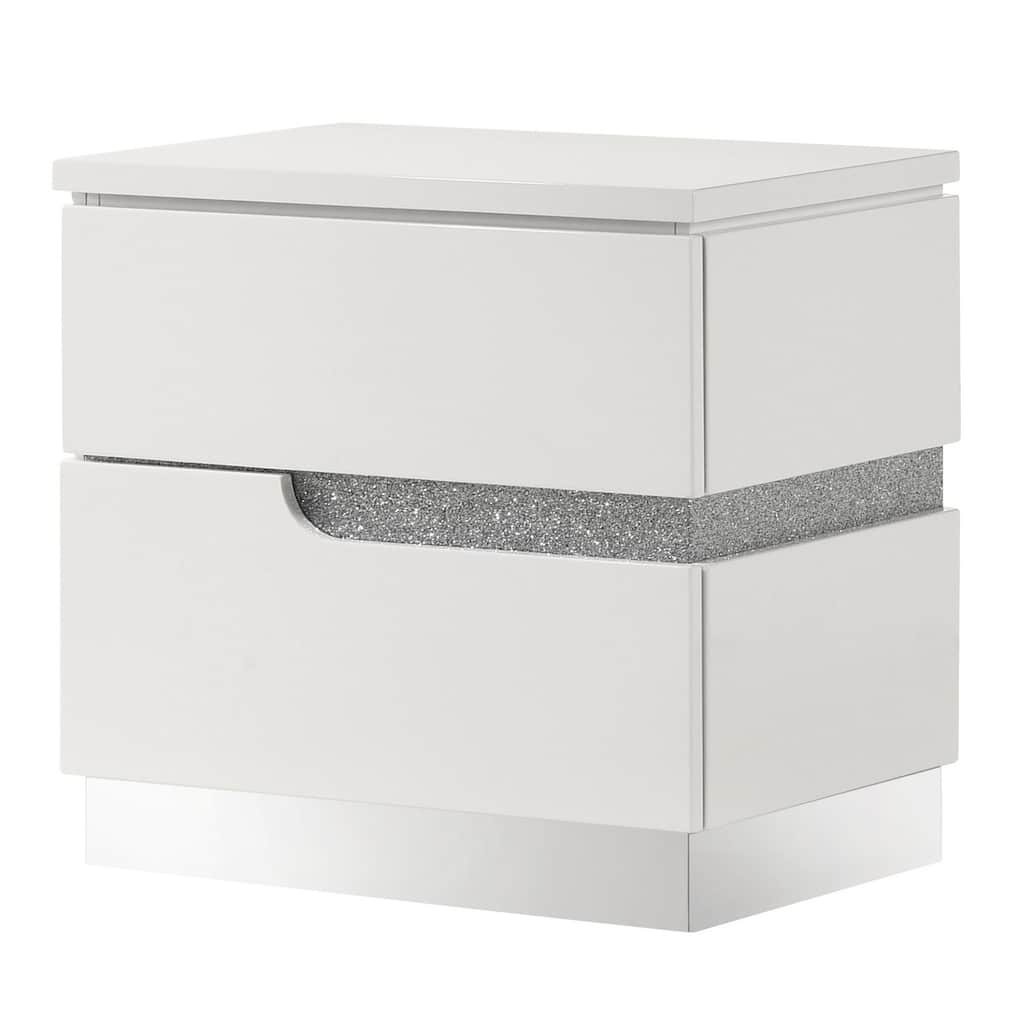 White/Silver 2 Drawer 22.17 in. W Nightstand with Sturdy Hardware and Ample Storage