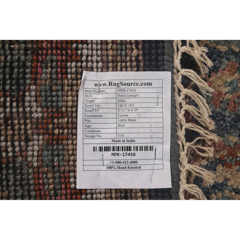 Heriz-Serapi Octagon Rug Hand-Knotted Wool Carpet - 6'0" x 5'11"