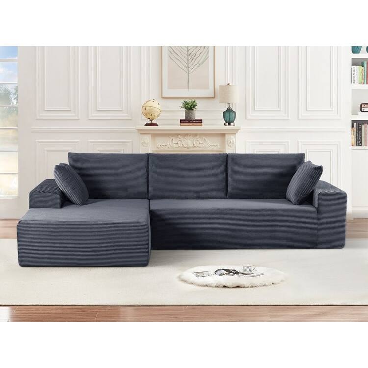 Modular Sleeper Sofa with Wide Armrest Corduroy L Shaped Sectional Couches for Living Room, No Assembly - Dark Grey - Left Facing